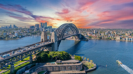 Fototapeta premium 21 January 2026 Aerial Drone View of Sydney Harbour Circular Quay on a nice Summer day beautiful Sky in Sydney NSW Australia