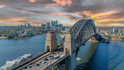 21 January 2026 Aerial Drone View of Sydney Harbour Circular Quay on a nice Summer day beautiful Sky in Sydney NSW Australia