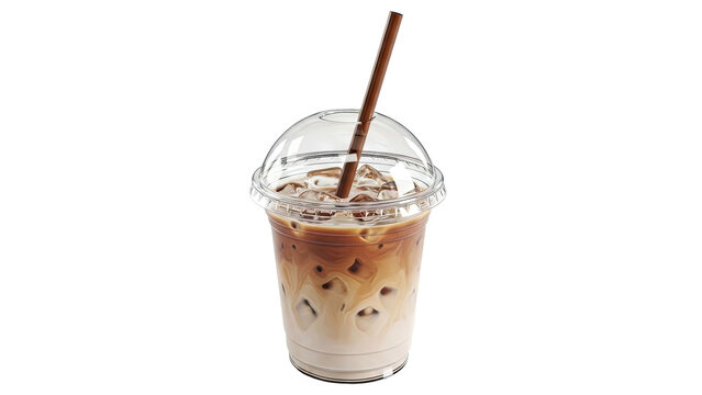 Iced Coffee with Swirls of Cream in a Clear Plastic Cup