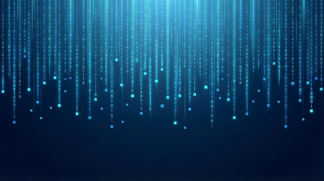 Abstract Blue Digital Data Rain Background with Glowing Light Particles