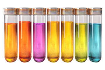 Colorful Liquids in Test Tubes Science Lab Equipment isolated on transparent background