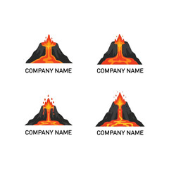 Four distinct volcano logos with erupting lava, perfect for a company brand. © Rangga