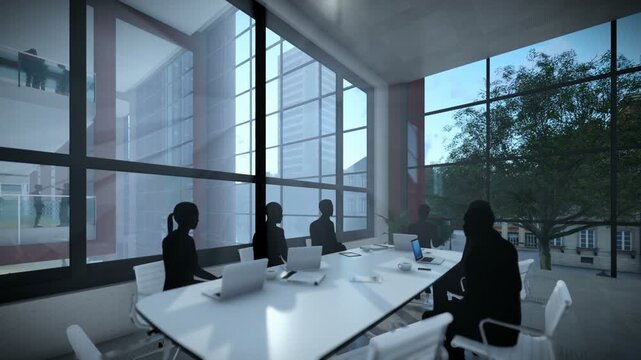 This video features business people's back views, showcasing corporate teamwork and cooperation, embodying the win-win spirit of business partnership and mutual benefit for enterprise success