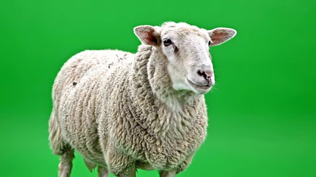 Series of sheep on vibrant green background showing multiple angles and expressions in a continuous sequence