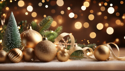 Elegant Christmas Greeting With Festive Ornaments Lights And Holiday Decorations