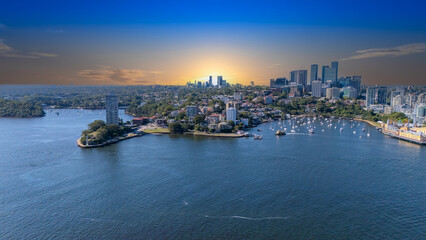 Obraz premium 21 January 2026 Aerial Drone View of Sydney Harbour Circular Quay on a nice Summer day beautiful Sky in Sydney NSW Australia