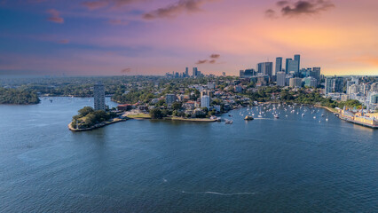 21 January 2026 Aerial Drone View of Sydney Harbour Circular Quay on a nice Summer day beautiful Sky in Sydney NSW Australia