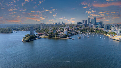 Obraz premium 21 January 2026 Aerial Drone View of Sydney Harbour Circular Quay on a nice Summer day beautiful Sky in Sydney NSW Australia