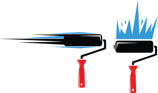 Professional paint roller brush vector illustration for home renovation service house wall painting company logo and handyman decor - Powered by Adobe