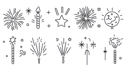 Illustration set of celebration fireworks icons on transparent background