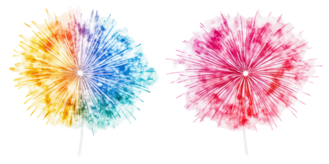 Vibrant firework explosions, abstract background, isolated on transparent background