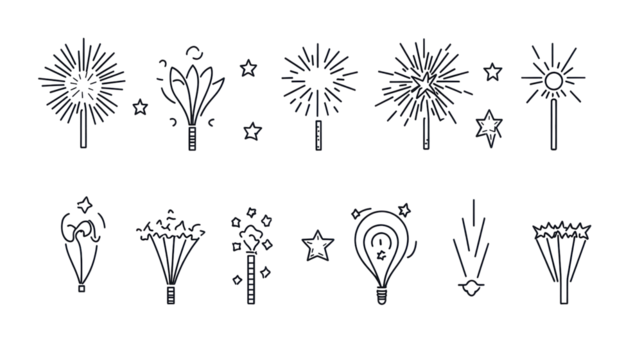 Illustrated fireworks display isolated on transparent background - Powered by Adobe