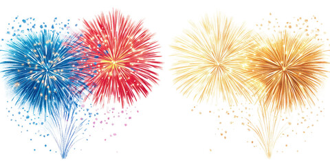 Fototapeta premium Vibrant fireworks display isolated on transparent background