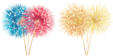 Vibrant fireworks burst, celebration, isolated on transparent background