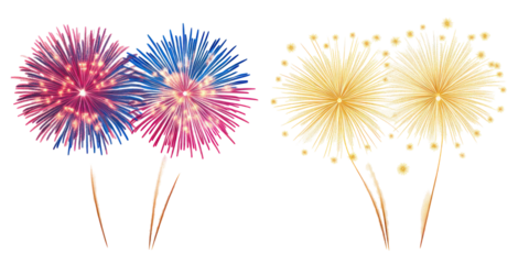 Colorful fireworks display, isolated on transparent background