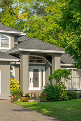 Entrance of luxury house in summer with nice landscape in Vancouver, Canada, North America. Day time on August 2025.