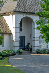 Entrance of luxury house in summer with nice landscape in Vancouver, Canada, North America. Day time on August 2025.