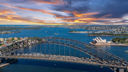 21 January 2026 Aerial Drone View of Sydney Harbour Circular Quay on a nice Summer day beautiful Sky in Sydney NSW Australia