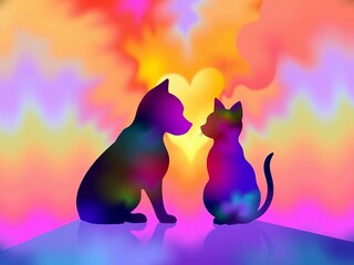 Vector illustration of dog and cat silhouettes forming a heart shape,  vector,  playful