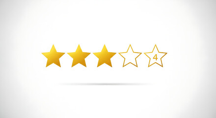 Three golden stars and the number four within a star outline icon for rating