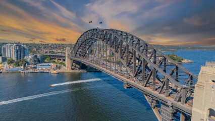 Fototapeta premium 21 January 2026 Aerial Drone View of Sydney Harbour Circular Quay on a nice Summer day beautiful Sky in Sydney NSW Australia
