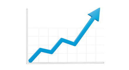 Blue 3D Arrow Chart Showing Growth and Success isolated PNG with Transparent Background