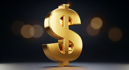 A shimmering golden dollar sign symbolizing wealth, finance, and prosperity against a dark background