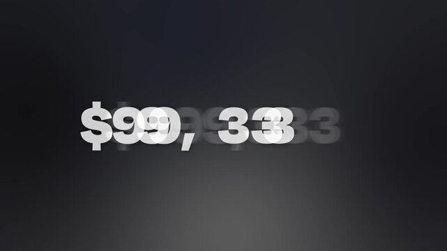Rapidly money Counting numbers zero to One Million earning on Black Gradient Background clean, modern dollars rapidly increasing from 0 to 1 million