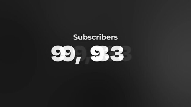 Rapidly Counting youtube Subscriber Number to One hundred thousand on black Gradient Background clean, modern subscriber counter rapidly increasing from 0 to 1 million