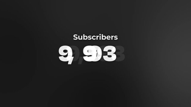 Rapidly Counting youtube Subscriber Number to 10000 on black Gradient Background clean, modern subscriber counter rapidly increasing from 0 to 1 million