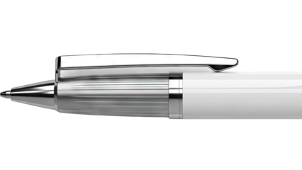 Close-up of a White and Silver Ballpoint Pen