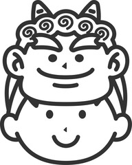 赤鬼のお面をつけた、男の子のアイコン（線画）のイラスト