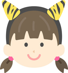 2本角の鬼のカチューシャをつけた、女の子のアイコンのイラスト