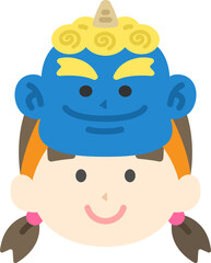 青鬼のお面をつけた、女の子のアイコンのイラスト