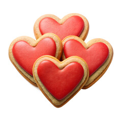red heart-shaped cookies isolated on transparent background