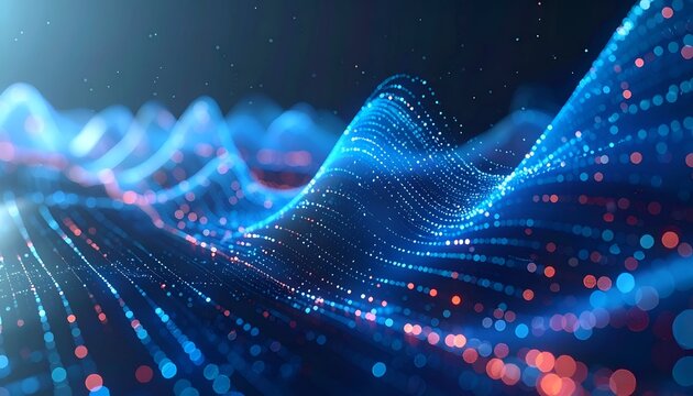 Abstract wavy lines composed of glowing dots, digital landscape visualization