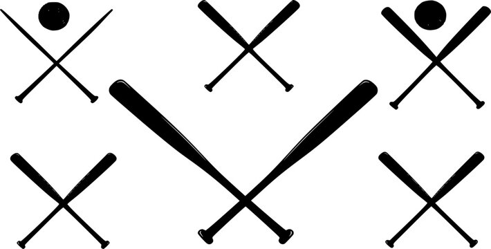 set of crossed baseball bat silhouette, black and white silhouette, vector and illustration
