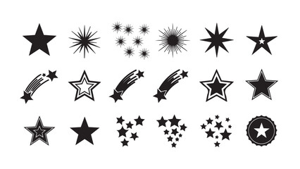 Collection of various star shapes and designs in black