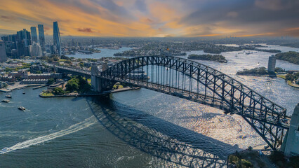 21 January 2026 Aerial Drone View of Sydney Harbour Circular Quay on a nice Summer day beautiful Sky in Sydney NSW Australia