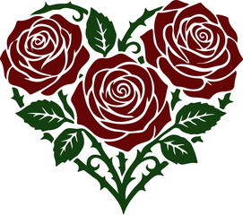 Elegant Floral Heart with Red Roses and Thorns
