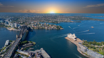 21 January 2026 Aerial Drone View of Sydney Harbour Circular Quay on a nice Summer day beautiful Sky in Sydney NSW Australia