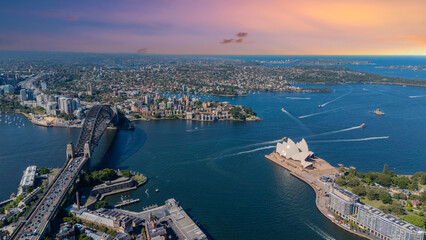 21 January 2026 Aerial Drone View of Sydney Harbour Circular Quay on a nice Summer day beautiful Sky in Sydney NSW Australia