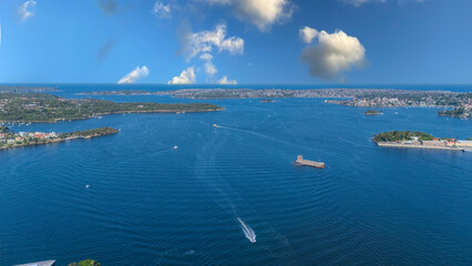 21 January 2026 Aerial Drone View of Sydney Harbour Circular Quay on a nice Summer day beautiful Sky in Sydney NSW Australia