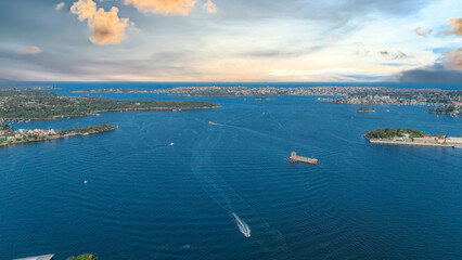 21 January 2026 Aerial Drone View of Sydney Harbour Circular Quay on a nice Summer day beautiful Sky in Sydney NSW Australia