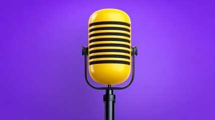 Bright yellow microphone on purple background
