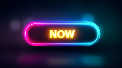 Glowing neon button with now text and blue-pink gradient