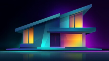 Futuristic neon house with vibrant colors and modern architecture design