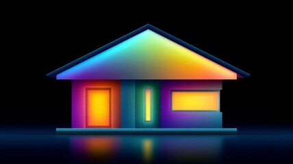 Modern neon house: vibrant colors and reflective surfaces in artistic design