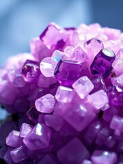 A sparkling cluster of amethyst crystals, bathed in soft light,  mineral, amethyst