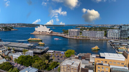 21 January 2026 Aerial Drone View of Sydney Harbour Circular Quay on a nice Summer day beautiful Sky in Sydney NSW Australia